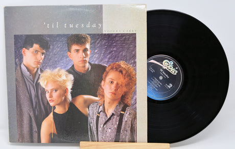 'Til Tuesday album cover with four band members and vinyl record on a white background