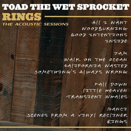 Album cover with acoustic session tracklist on a wooden background