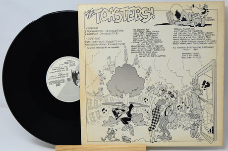 Vinyl record with a colorful illustration cover featuring cartoon characters.