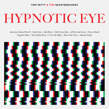 Album cover for 'Hypnotic Eye' by Tom Petty & The Heartbreakers with geometric pattern and tracklist.