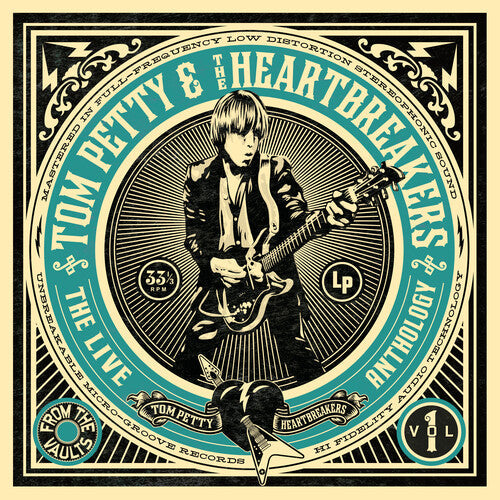 Tom Petty & The Heartbreakers Live Anthology vinyl cover featuring vintage artwork and Tom Petty playing guitar