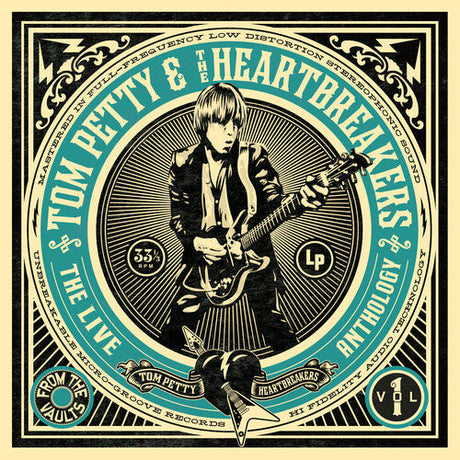 Tom Petty & The Heartbreakers Live Anthology vinyl cover featuring vintage artwork and Tom Petty playing guitar