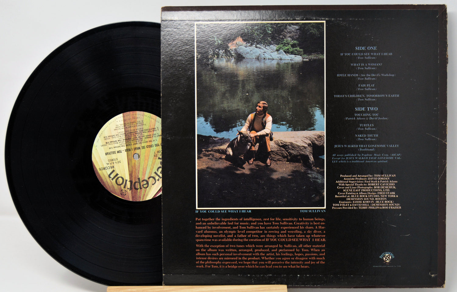 Back cover of Tom Sullivan's 'If You Could See What I Hear' vinyl LP showing tracklist and artist photo
