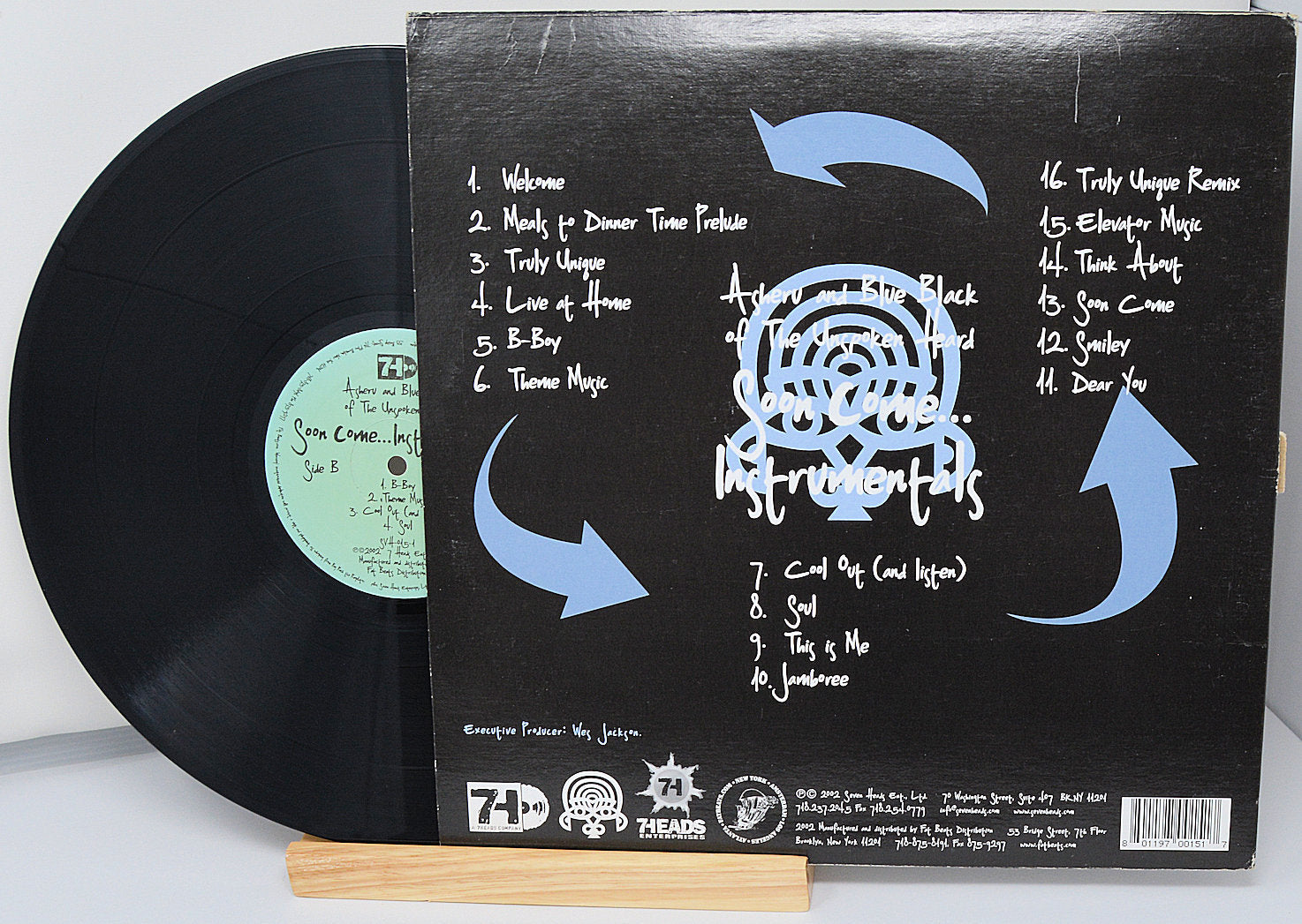 Back cover of Soon Come...Instrumentals vinyl by Asheru and Blue Black with song list