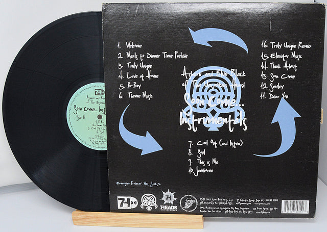 Back cover of Soon Come...Instrumentals vinyl by Asheru and Blue Black with song list