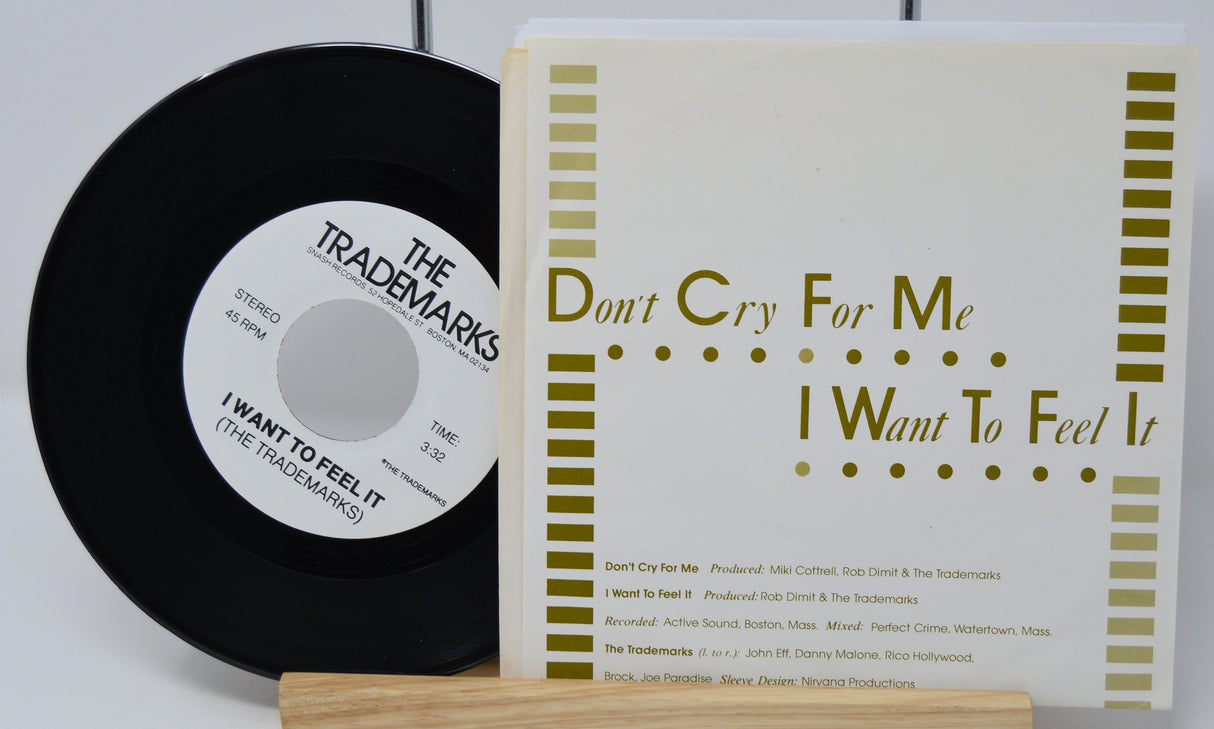 Vinyl record and its cover with text on a white background