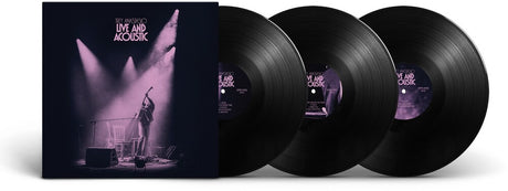 Three vinyl records with a concert poster on the cover, set against a white background.
