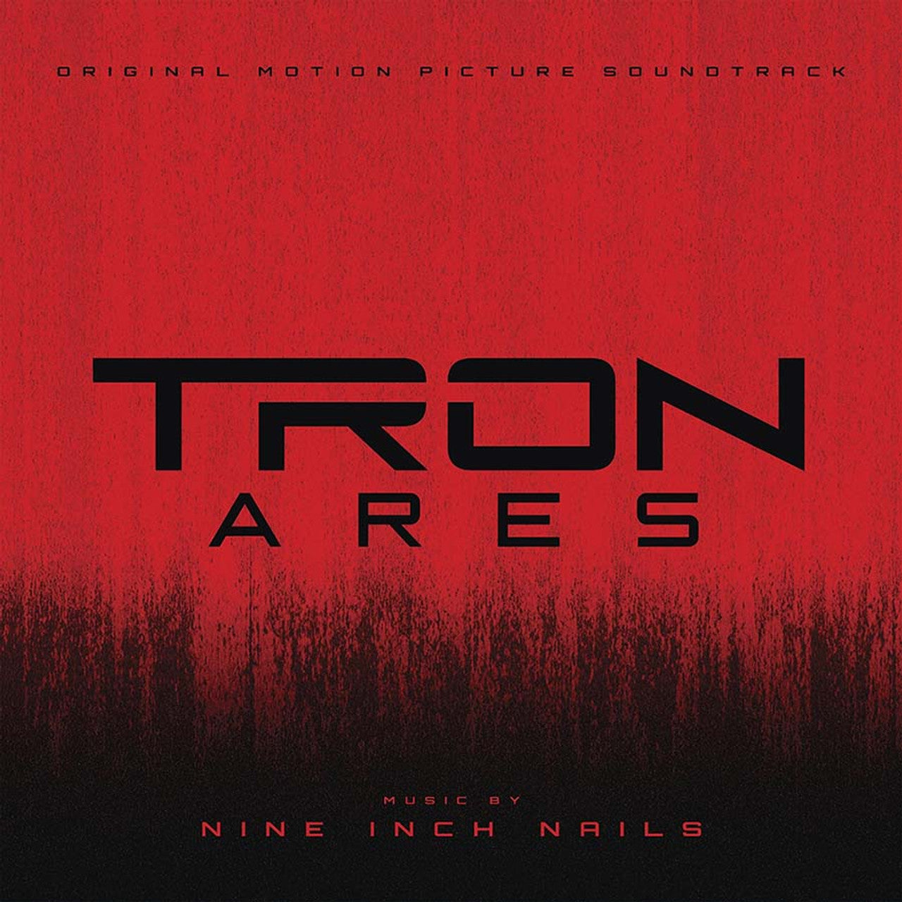 Tron Ares soundtrack album cover with bold red and black design