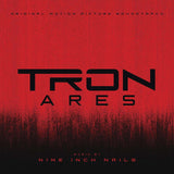 Tron Ares soundtrack album cover with bold red and black design