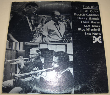 Front cover of True Blue album featuring musicians playing jazz instruments