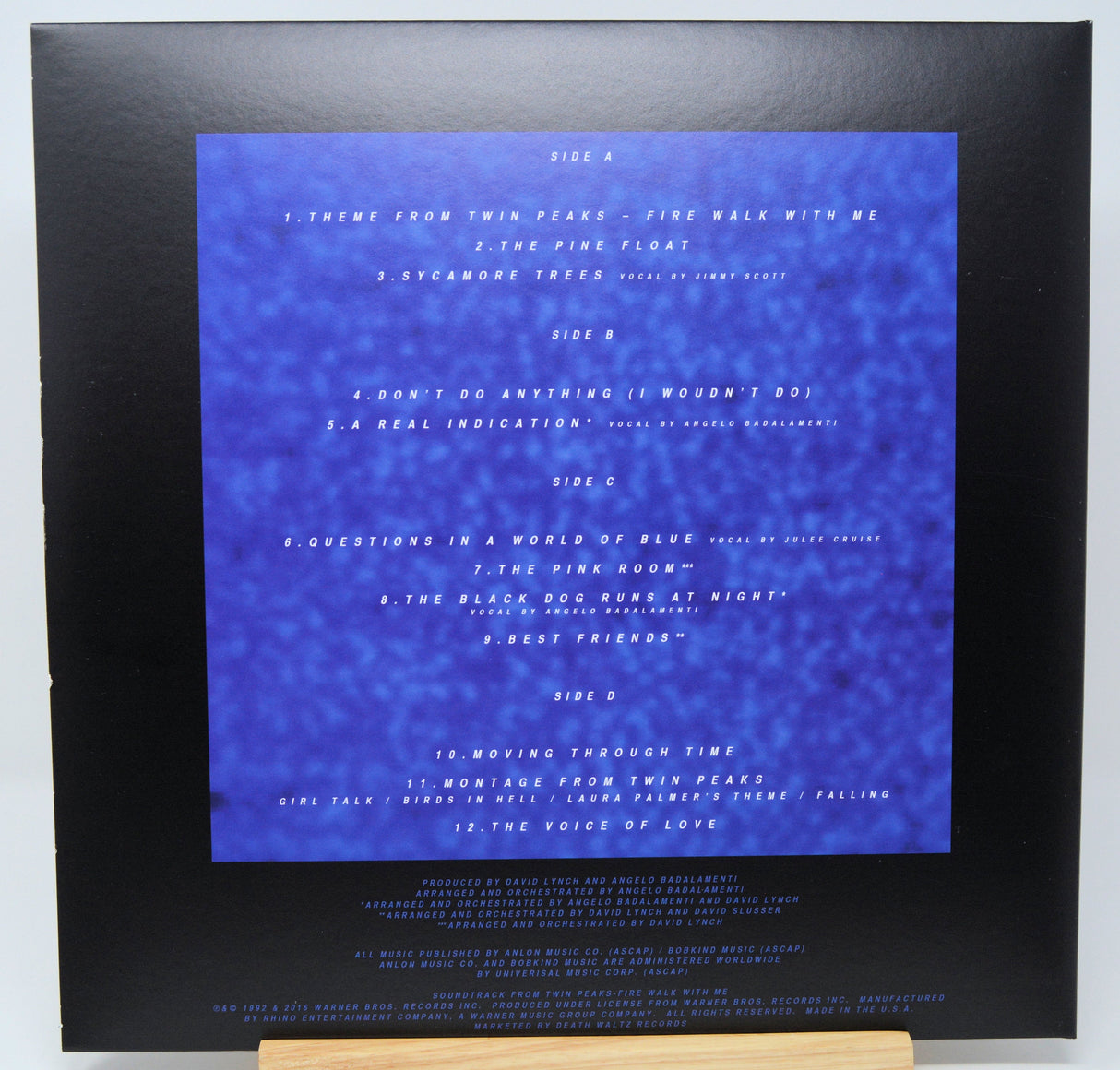 Tracklist of Twin Peaks: Fire Walk With Me soundtrack on blue background