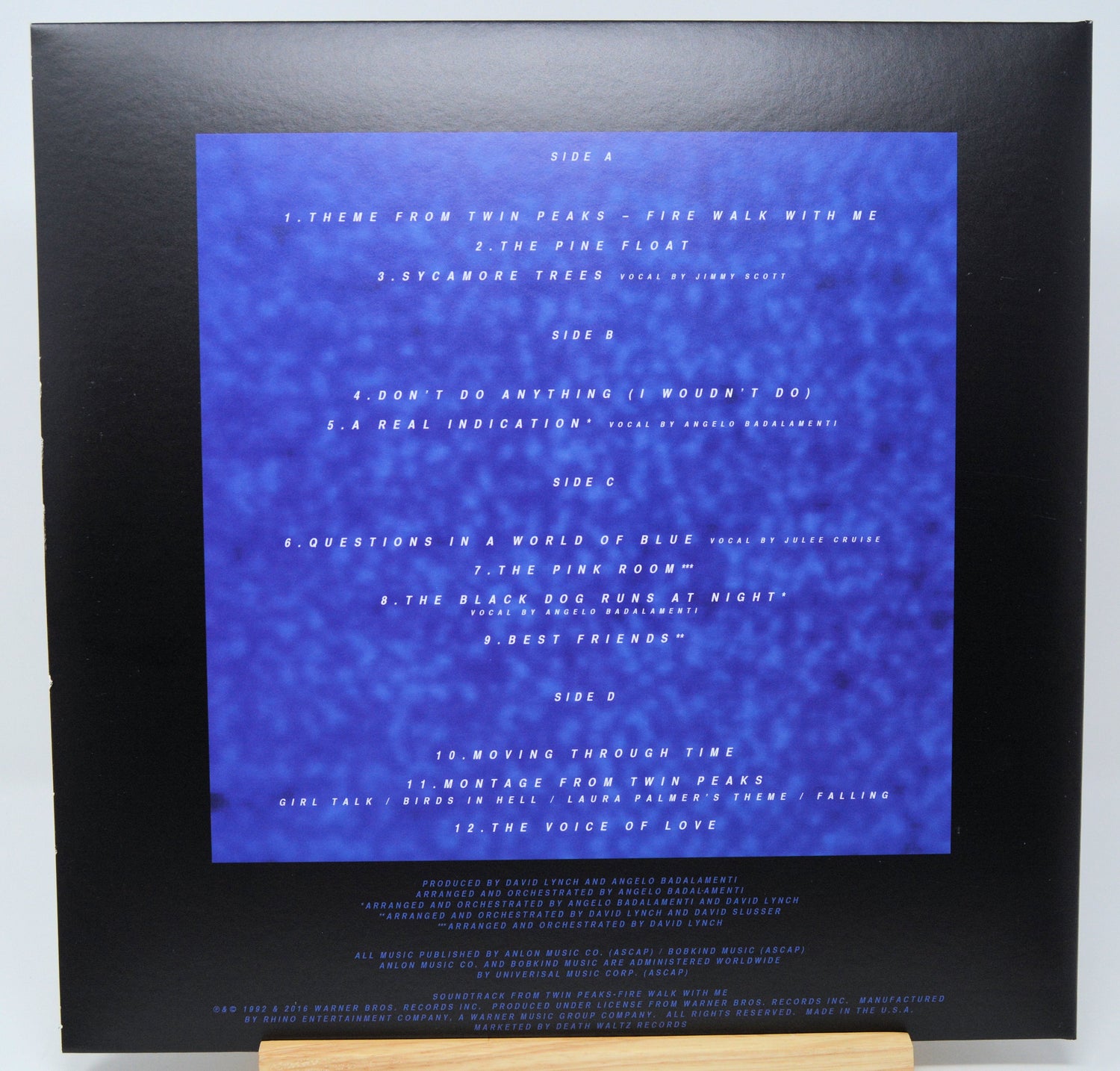 Tracklist of Twin Peaks: Fire Walk With Me soundtrack on blue background