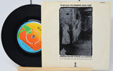 Vinyl record and its cover with a black and white illustration on a white background
