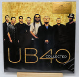 UB40 'Collected' 12-inch vinyl record album cover, featuring the band members against a gold tiled background with large gold 'UB40' lettering and 'COLLECTED' text on a black lower section.