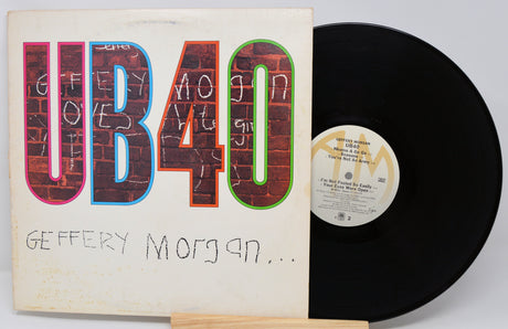Vinyl record with cover featuring 'UB40' and 'Geffery Morgan' on a white background