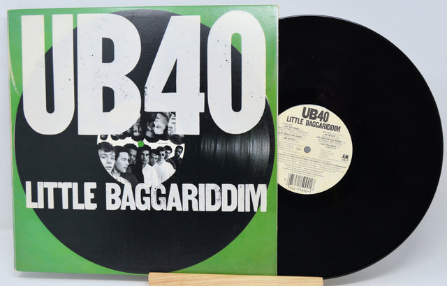 Vinyl record with 'UB40 Little Baggariddim' on a green background