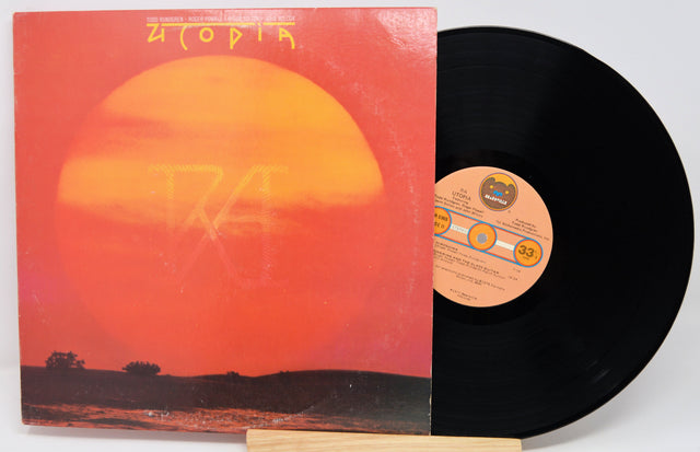 Vinyl record with a sunset design on the cover