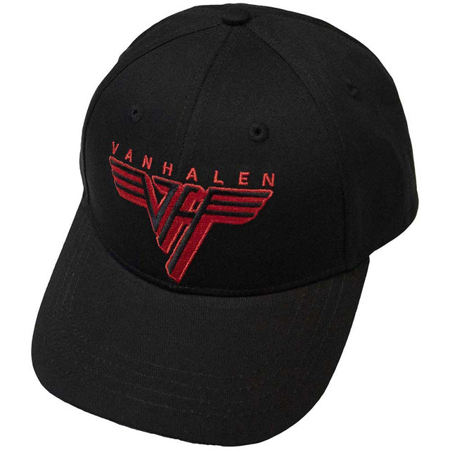 A black baseball cap with the red embroidered logo 'VAN HALEN' on the front.