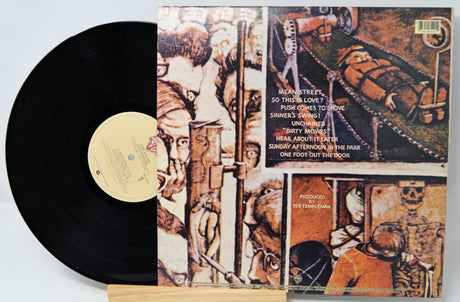 Vinyl record with a detailed cover featuring artistic illustrations and text.
