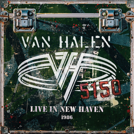Van Halen album cover with logo and text on a textured background