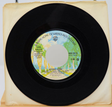 Vinyl record with a colorful label on a white background