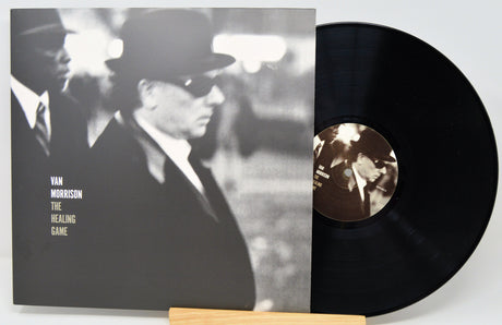 Front cover of Van Morrison The Healing Game vinyl LP with classic black and white portrait