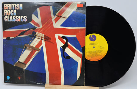 Vinyl record with a British flag design and guitar illustration on the cover