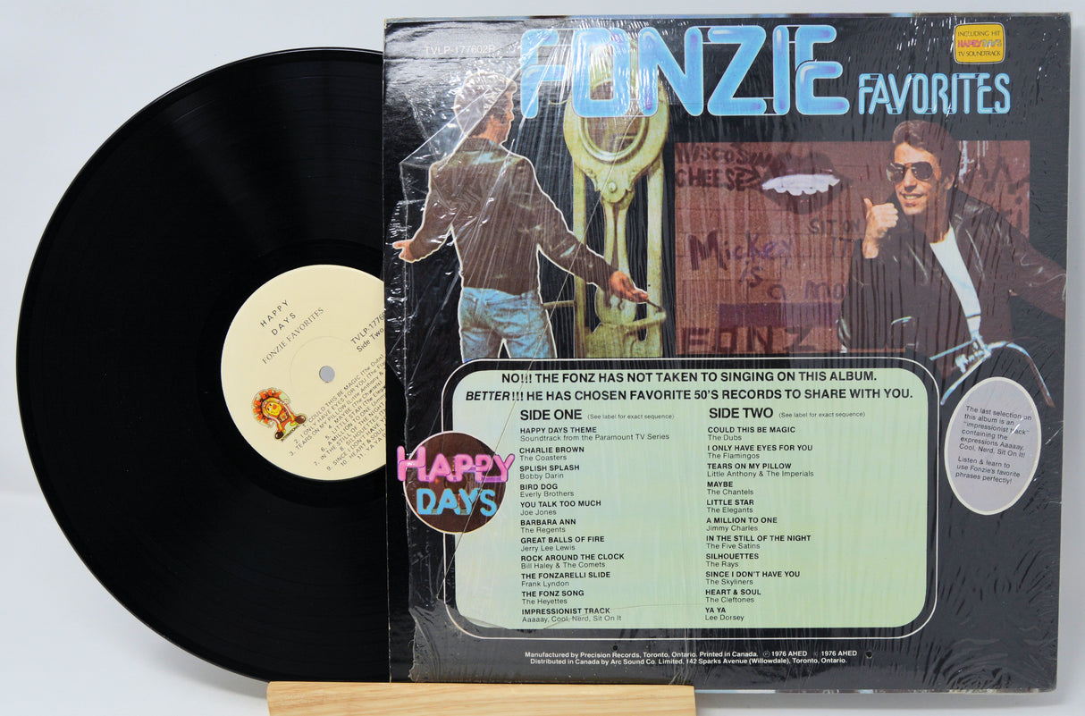 Vinyl record with cover featuring 'The Fonz' from 'Happy Days' on a white background