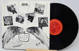 Vinyl record with a collage-style cover featuring black and white images and text.