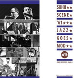Album cover with jazz musicians and city street scene, featuring 'Soho Scene '61 Jazz Goes Mod' text.