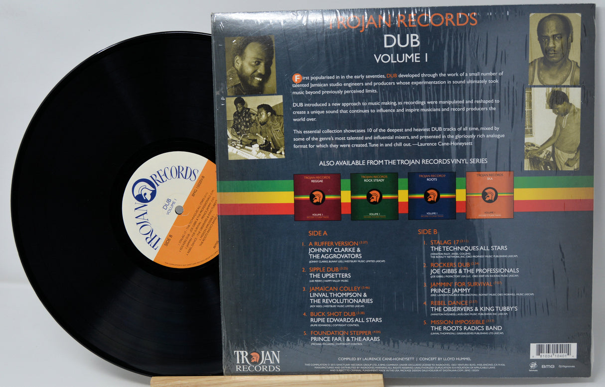 Vinyl record with its cover displaying text and images on a white background
