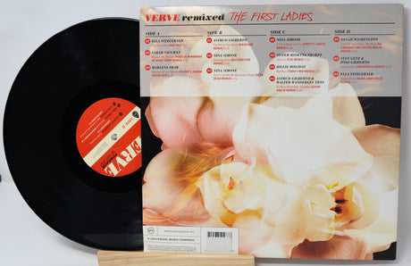 Vinyl record and cover with floral design and 'Verve Remixed' branding