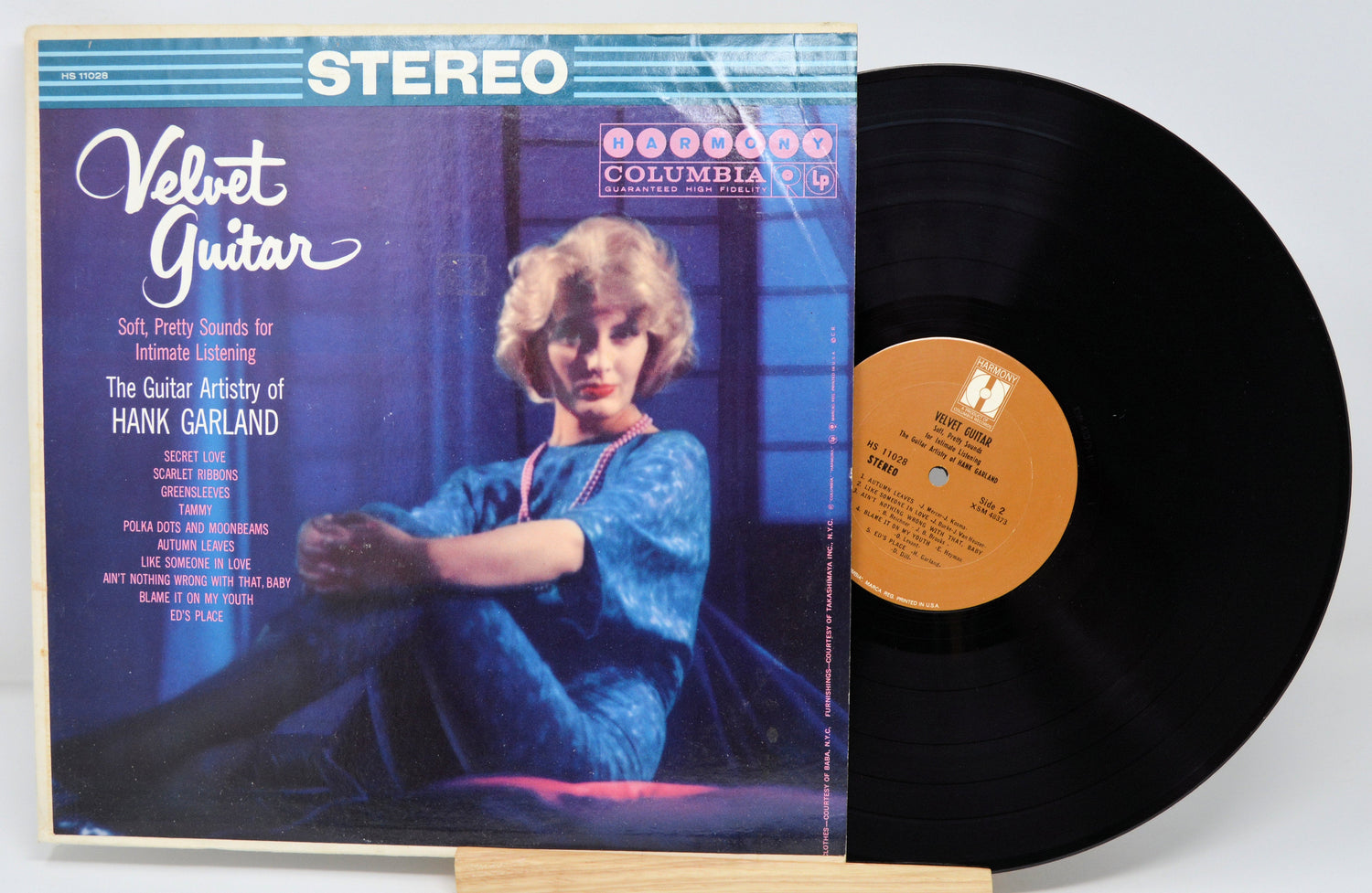 Velvet Guitar album vinyl with color cover showing a woman in blue and tracklist