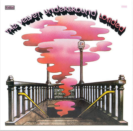 Album cover of 'The Velvet Underground Loaded' with a stylized design of a subway entrance and pink cloud-like shapes.