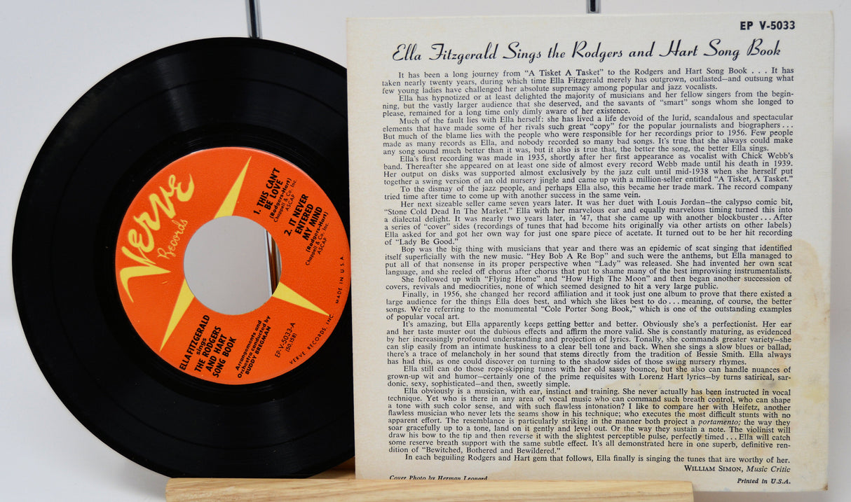 Vintage Verve Records EP with orange label and Ella Fitzgerald Rodgers & Hart Song Book insert