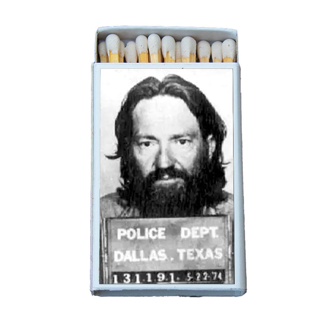 Novelty matchbox with vintage mugshot design on the front