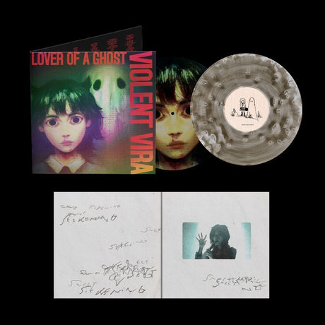 Vinyl record set with cover and disc featuring artistic design and text.