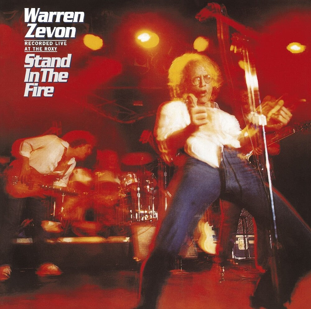 Album cover with a musician playing guitar on stage, featuring text about Warren Zevon and the Roxy.