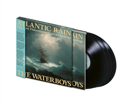 Vinyl album with cover featuring a ship on a stormy sea, titled 'Atlantic Rain: The Last Fisherman's Blues Recordings' by The Waterboys.
