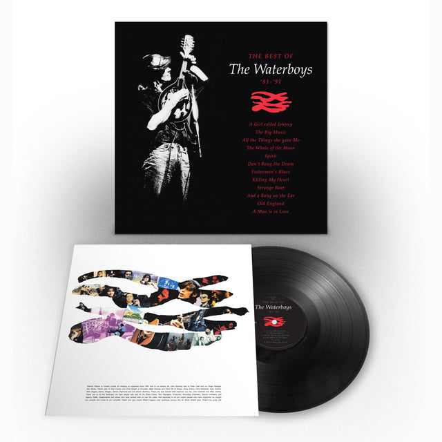 The Waterboys vinyl record album shown with the black cover, open inner sleeve, and black LP record on a light gray background.