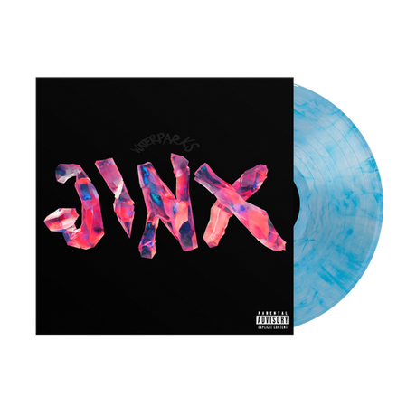 Vinyl record with colorful 'JINX' design on a black background