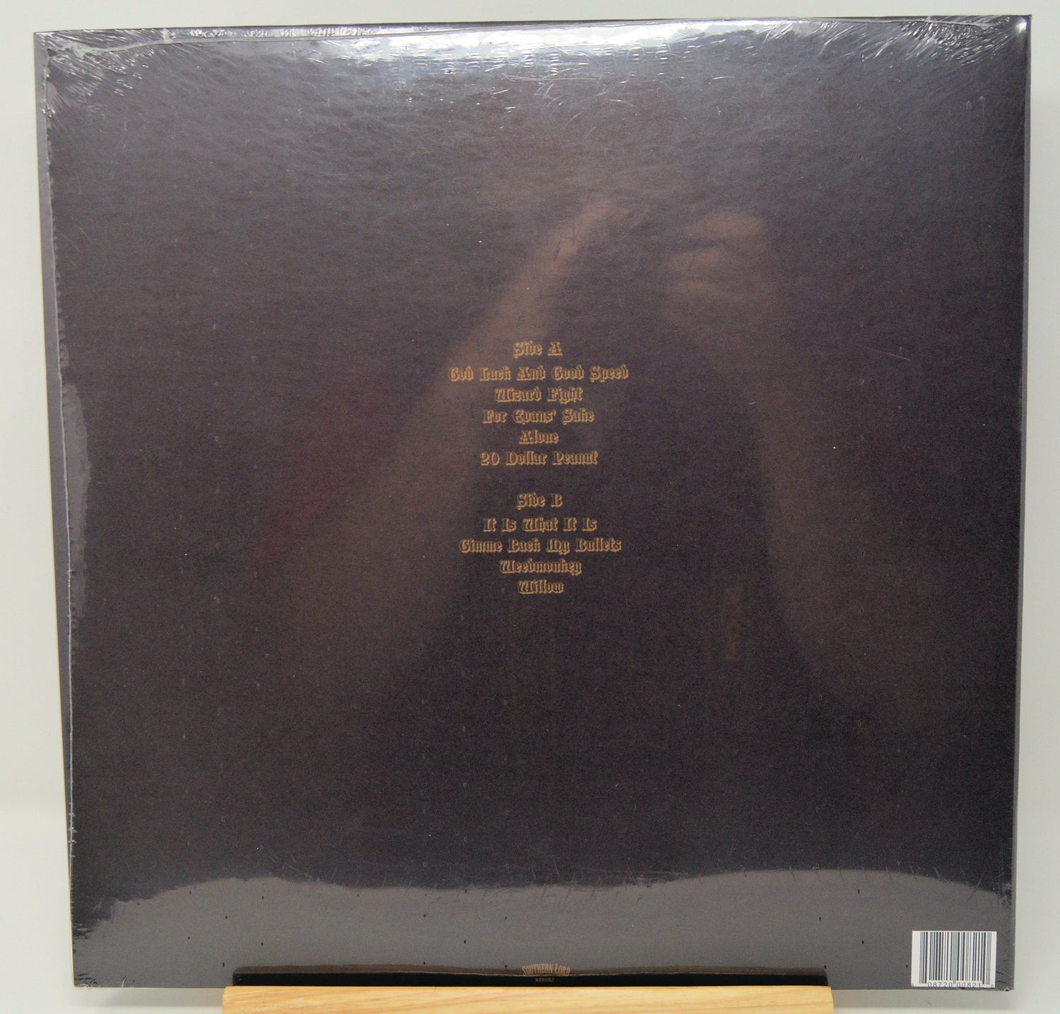 Back cover of Weedeater's 'God Luck and Good Speed' vinyl with track list