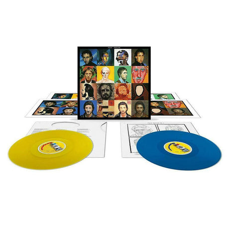 Vinyl record set with colorful cover featuring various faces and two colored records.