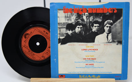 Vinyl record with blue cover featuring a band and album title 'The High Numbers'.