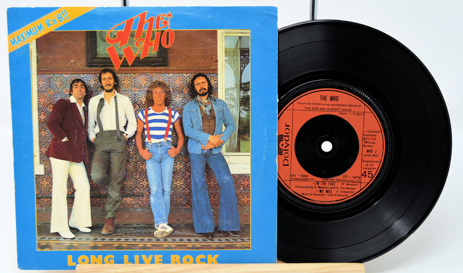 Vinyl record and cover of 'The Who' album 'Long Live Rock' on a white background