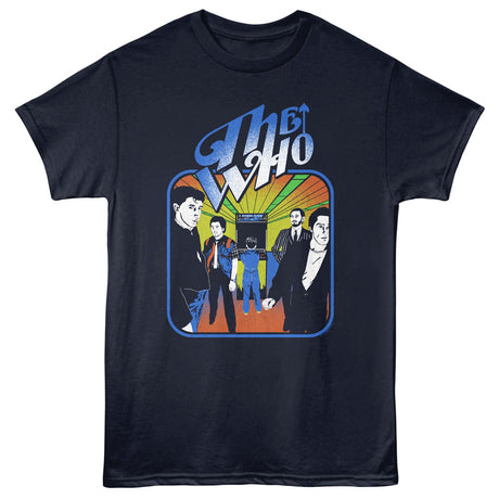 Black t-shirt with 'The Who' band graphic on a white background