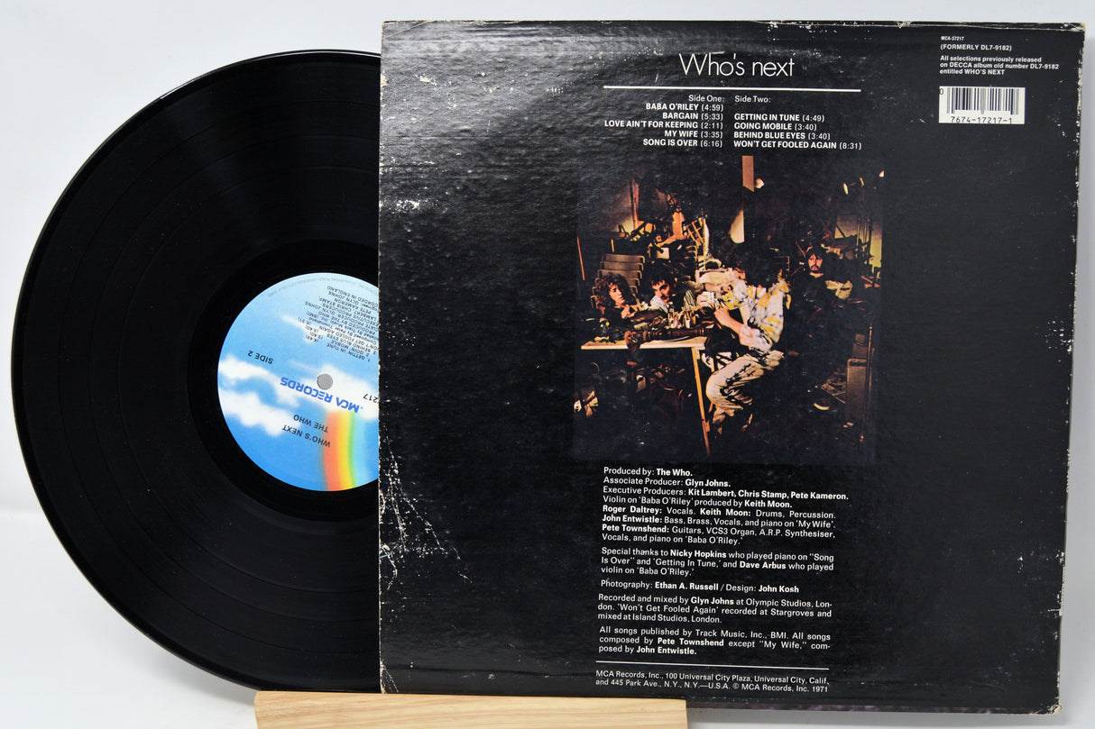 Vinyl record with 'Who's Next' album cover on a white background