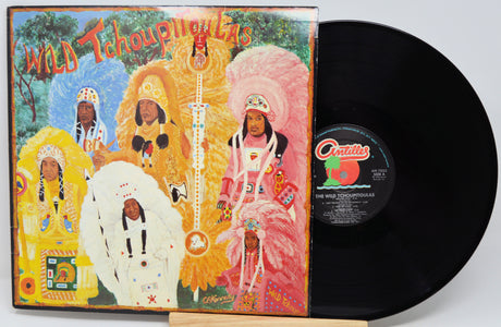 Vinyl record with colorful cover featuring people in Native American attire on a white background