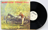 Front cover art of William Eaton's Struggle Buggy vinyl LP showing two men with a vintage car and bold title text