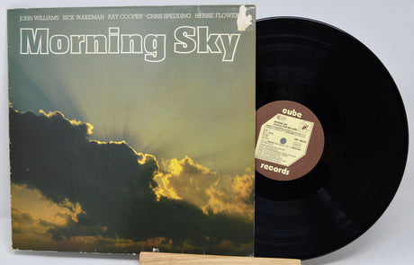 Vinyl record with 'Morning Sky' album cover featuring a sunset over clouds.